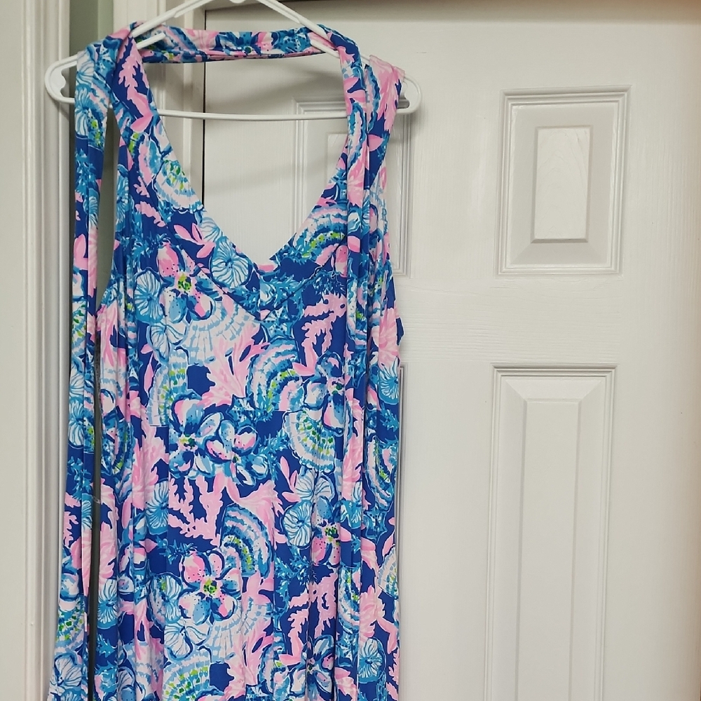 Lilly Pulitzer Blue and Pink Floral Midi Dress